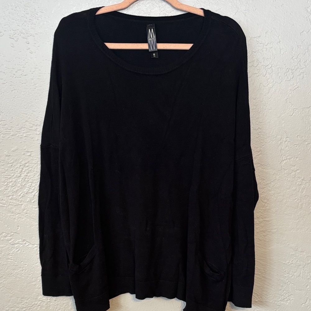 MarlaWynne Scoop Neck Stretchy Black Knit Tunic Top M